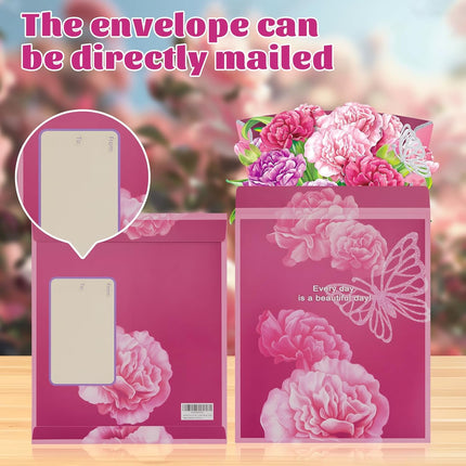 Pop Up Flower Card with 3D Paper Bouquet, Note Card & Envelope