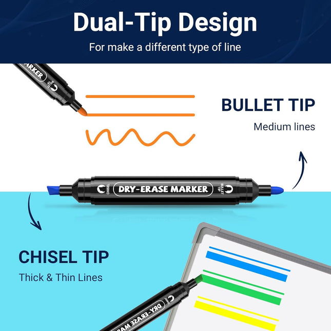 12 Colorful Dual Tip Dry Erase and Wet Erase Markers
