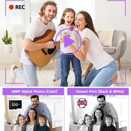 Purple Dual-Lens Kids Instant Print Camera with 1080P Digital Camera and 32GB Card