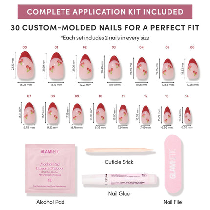 Cherry Bomb Short Almond Press-On Nails with Red French Tips
