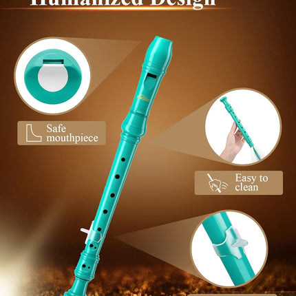 Sky Blue Soprano Recorder for Kids Beginners, German Fingering C Key, 3-Piece Set