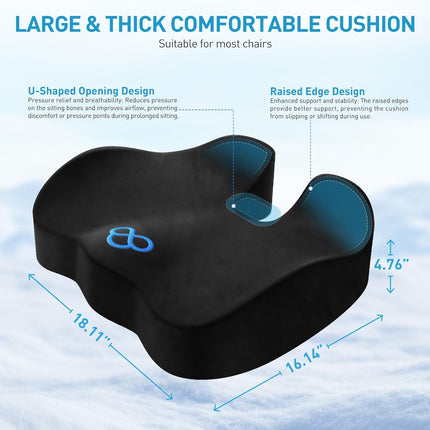 Black Memory Foam Seat Cushion with Velvet Cover, 4.7 in