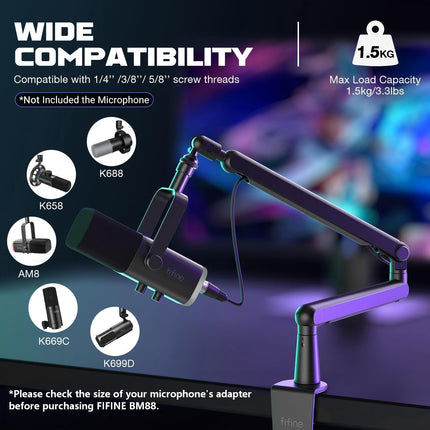 Low Profile Adjustable Microphone Boom Arm with Desk Clamp