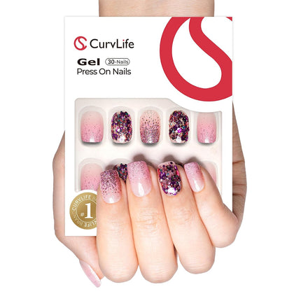 Medium Square Multicolor Reusable Press-On Nails, 30 PCS