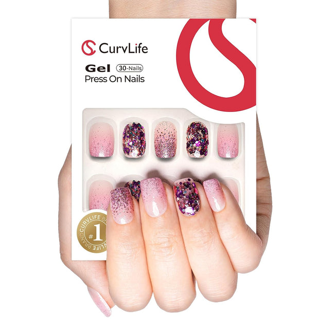 Medium Square Multicolor Reusable Press-On Nails, 30 PCS