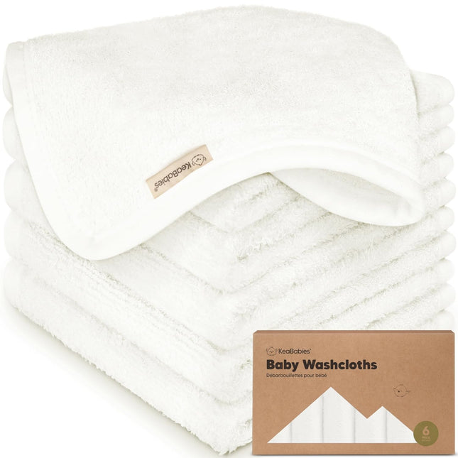 6-Pack Baby Washcloths - Soft Absorbent Viscose from Bamboo Towels, White, 10x10