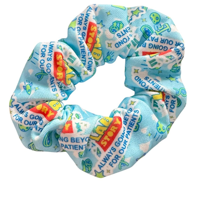 2026 Lab Week Theme Hair Scrunchy - Light Blue Lab Icon Pattern