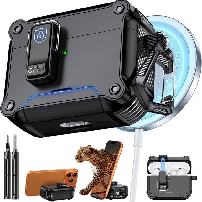 Secure Lock Case with Phone Stand for Pro 3 Earbuds - Black