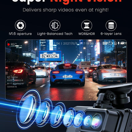 3 Channel Dash Camera for Cars with 4K Front, Rear and Inside Recording