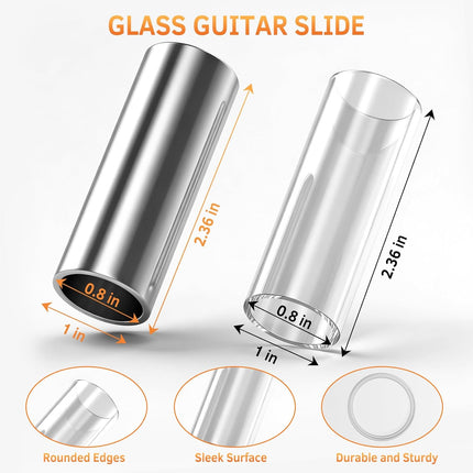 2-Piece Glass & Stainless Steel Guitar Slide Set for Guitar & Bass