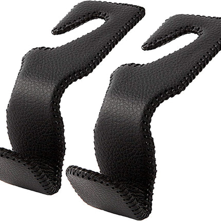 Headrest Hooks for Car, Back Seat Organizer Black Leather Hanger Holder Hook, for Hanging Purses and Bags and Coats, Pack of 2