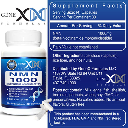 Genex Formulas NMN 1000mg NAD+ Booster capsules close-up view