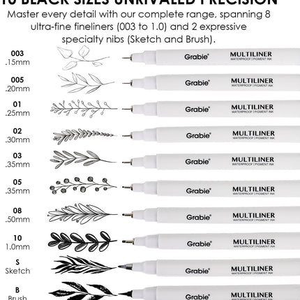 Micro Fineliner Pens, 6 Black Waterproof Fine Line Drawing Pens