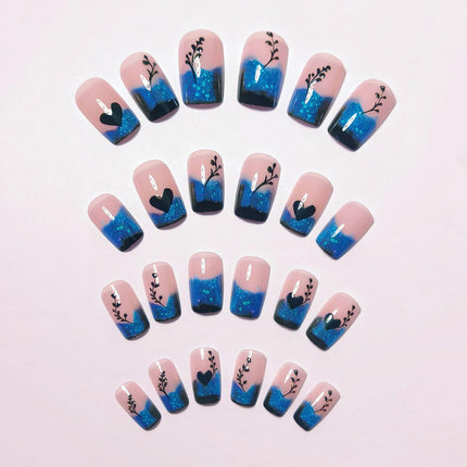 PawHaven RefugioPata 24 Pcs Blue Gradient French Tip Press on Nails Short Square Shaped False — Pet Supplies