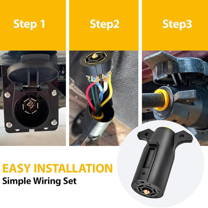 RV 7 Pin Trailer Plug Splice-in Replacement Trailer Side Male End 7 Way Round RV-Style Trailer Light Wiring Harness Connector, Heavy Duty 7 Prong Trailer Wiring Tow Plug for RV Boat Trailer