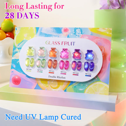 Glass Rose Pink Green Cat Eye Gel Nail Polish Set, 6 Pack