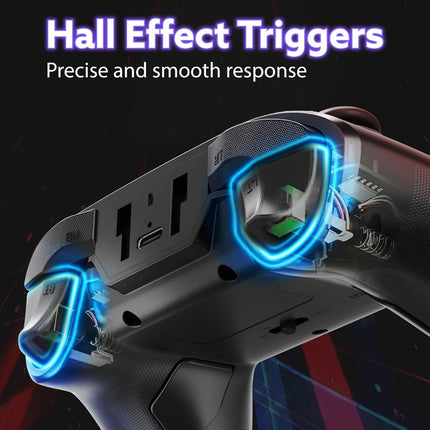 2.4G Wireless Gaming Controller with Hall Effect Triggers, USB Dongle, Programmable Buttons, Black