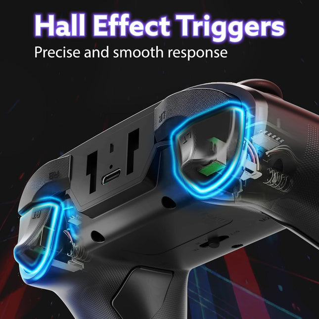 2.4G Wireless Gaming Controller with Hall Effect Triggers, USB Dongle, Programmable Buttons, Black