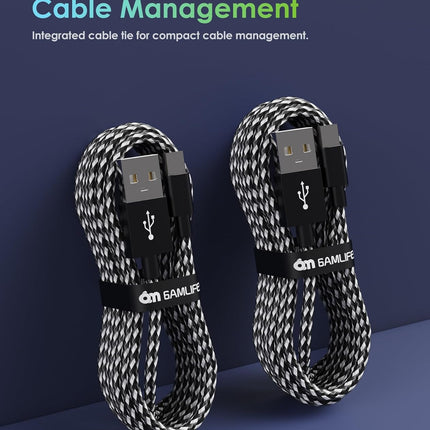 2 Pack 10ft Extra Long Micro USB 2.0 Cable, Nylon Braided Cord