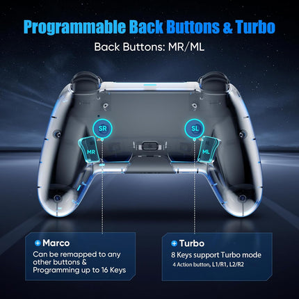 Wireless Hall Effect Game Controller with LED Lighting