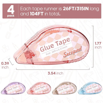 4 Pack Double Sided Tape Roller for Crafts
