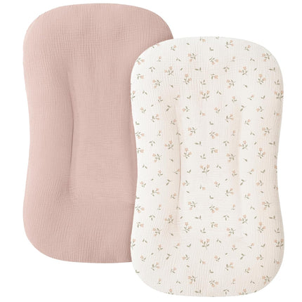 Muslin Baby Lounger Covers, 100% Cotton, Pack of 2, Pink Blossom