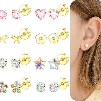 Gold-Tone Hypoallergenic Screw Back Stud Earrings Set for Toddlers, Kids, and Women
