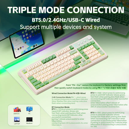Green Tri-Mode Wireless Gaming Keyboard with Number Pad