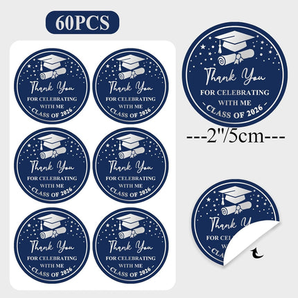 Graduation Stickers 2026 Thank You Class of 2026 Stickers, 60PCS 2 Inch Round Envelope Seals
