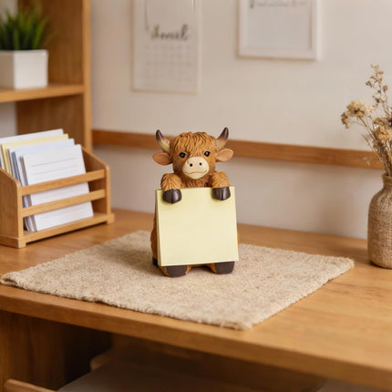 Brown Highland Cow Pop-Up Sticky Note Dispenser with 100 Sheets