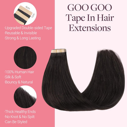 Tape-In Human Hair Extensions, Dark Brown, 20 Inch, 50g, 20 Pieces