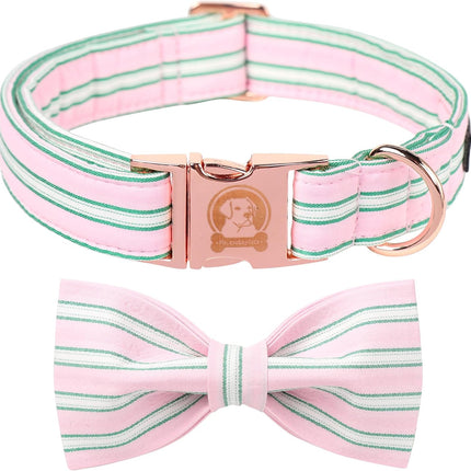 Pink Adjustable Dog Collar with Bowtie and Metal Buckle