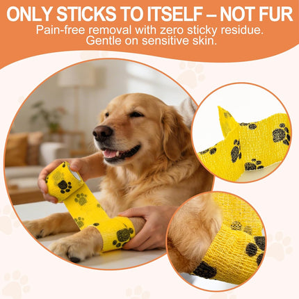 6 Rolls Cohesive Vet Wrap Bandage, Self-Adhesive Non-Woven Pet First Aid Tape, 2 in x 5 yd