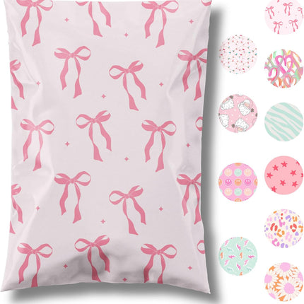 6x9 Pink Bow Designer Poly Mailers, 100 Pack