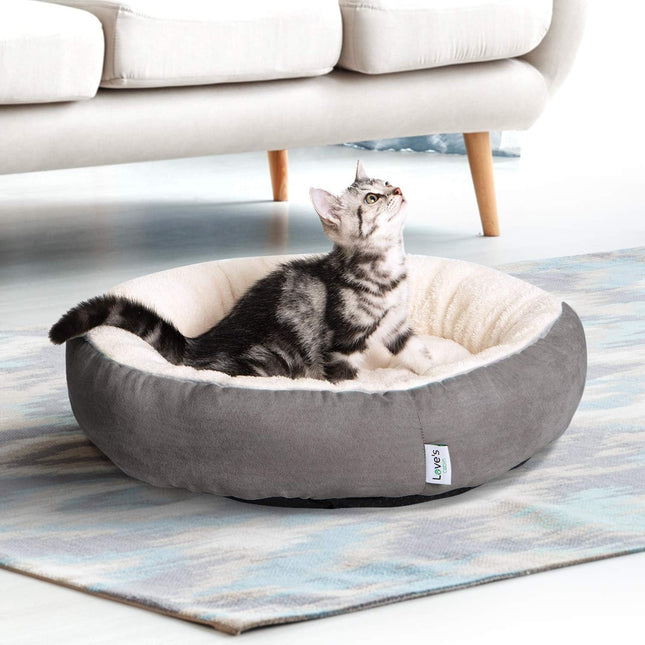 Round Donut Cat and Small Dog Cushion Bed, 20 in, Gray