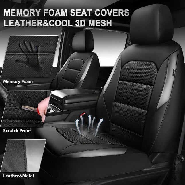 Memory Foam Front Car Seat Covers, Black/Grey