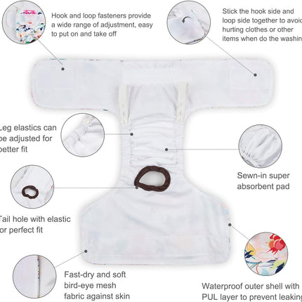 Female Washable Dog Diapers, 3 Pack