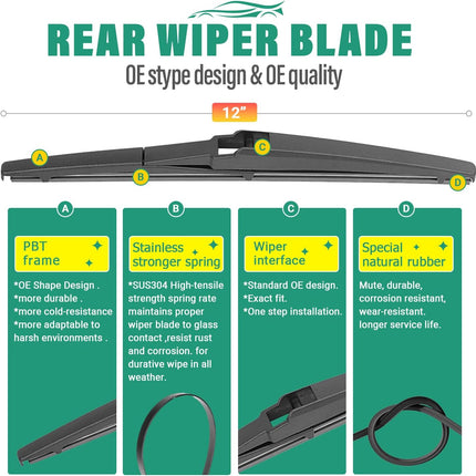 26/16/12 in All-Weather Front and Rear Wiper Blades, 3 Pack