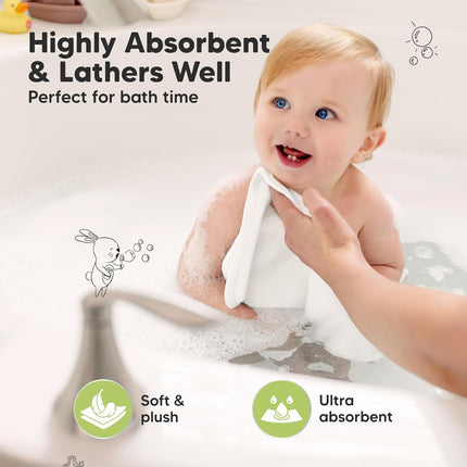 6-Pack Baby Washcloths - Soft Absorbent Viscose from Bamboo Towels, White, 10x10