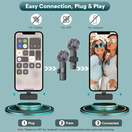 Wireless Mini Lavalier Microphone 2 Pack for Phone Recording