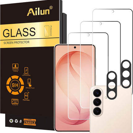 Glass Screen Protector for S26, 3 Pack + 2 Camera Lens Protectors