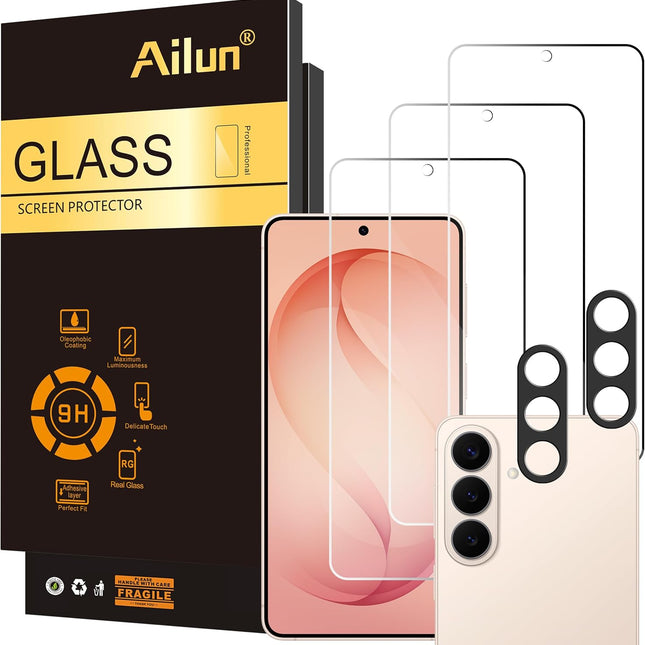 Glass Screen Protector for S26, 3 Pack + 2 Camera Lens Protectors