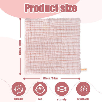 Baby Washcloths and Burp Cloths, Soft Absorbent Towels for Newborns, 6 Pack, 12x12 Inches, Pink