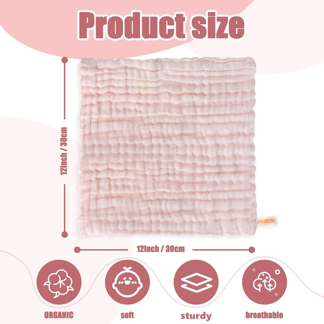 Baby Washcloths and Burp Cloths, Soft Absorbent Towels for Newborns, 6 Pack, 12x12 Inches, Pink