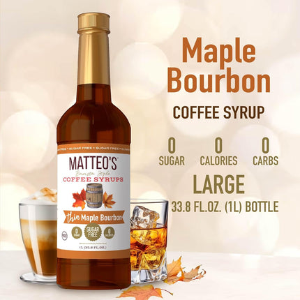 Maple Bourbon Sugar-Free Coffee Syrup, Non-Alcoholic, 33.8 oz