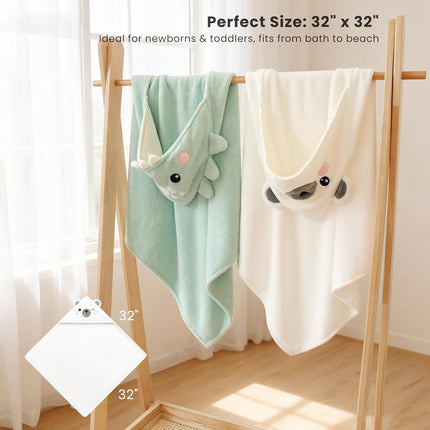 2-Pack Hooded Baby Towels, 32" x 32" Soft Absorbent Plush Fleece with Cute Animal Hood