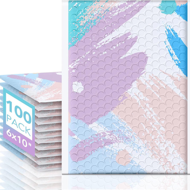 Watercolor Soft Pastel Bubble Mailers 6x10 Inch, 100 Pack