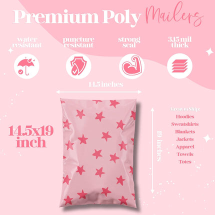 14.5x19 Seeing Stars Pink Designer Poly Mailers, 100 Pack