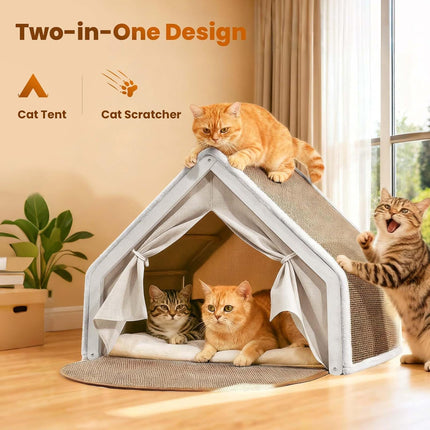 Indoor Cat House with Sisal Scratching Mat, M