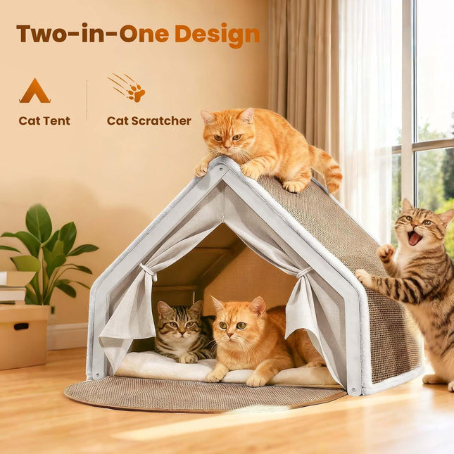 Indoor Cat House with Sisal Scratching Mat, M